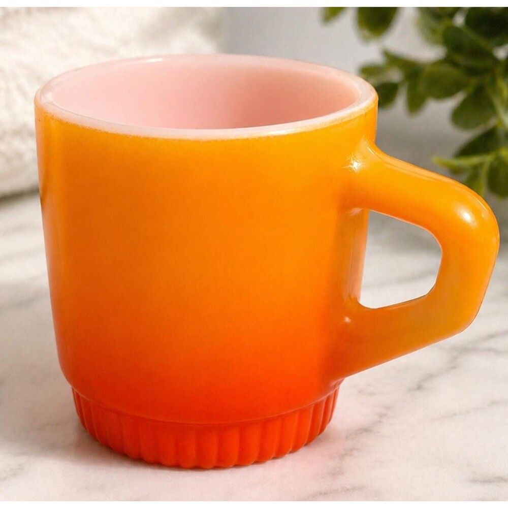 Vintage Orange Ombre Milk Glass Mug